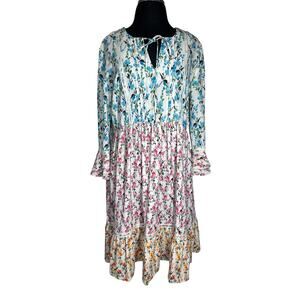 Maison Tara Tiered Patchwork Floral Dress Size 12 Cottagecore Fairycore Colorful